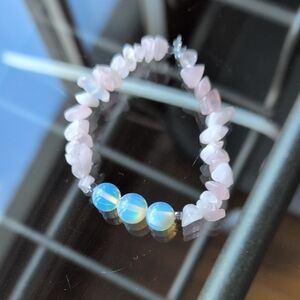 Rose Quartz Chip Bracelet with Opal  Beads With Hematite